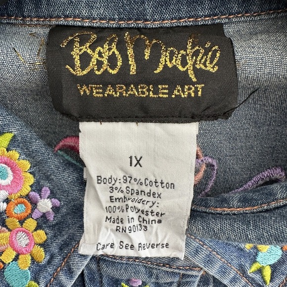 Bob Mackie Shirt Womens 1X Denim Embroidered Maypole Spring Button Floral Art To - Picture 4 of 11
